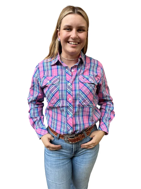 Just Country Wms Abbey Long Sleeve Full Button Print Workshirt Hot Pink Plaid Elegant Draped Short Shirt Just Country Wms Abbey Long Sleeve Full Button Print Workshirt Hot Pink Plaid Elegant Draped Short Shirt