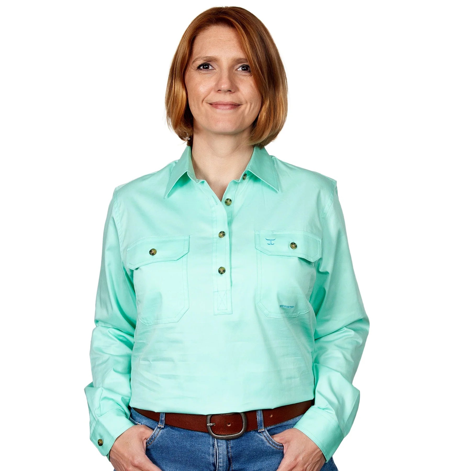 Just Country Wms Jahana Workshirt Spearmint Classic Button-Up Short Tee