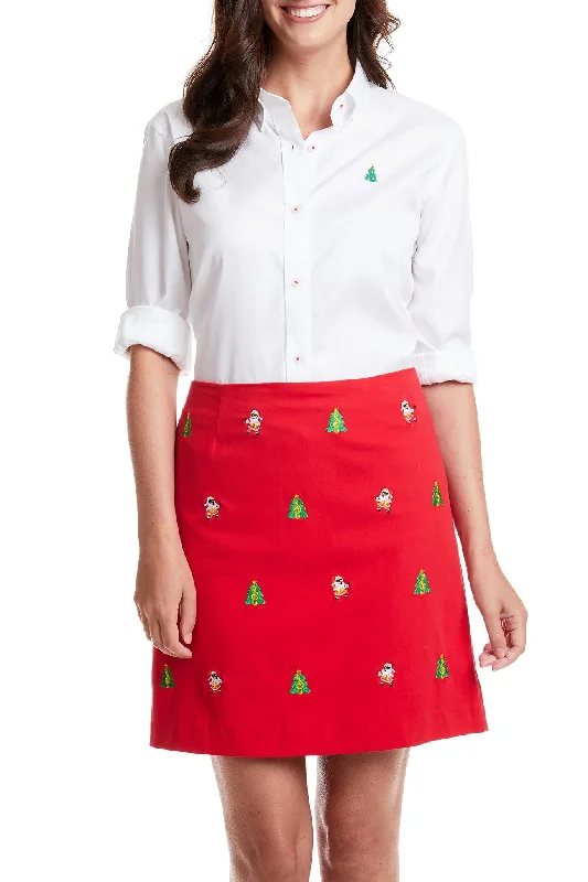 Ladies Button Down Shirt Oxford White with Single Christmas Tree Trendy Floral Short Sleeve Ladies Button Down Shirt Oxford White with Single Christmas Tree Trendy Floral Short Sleeve