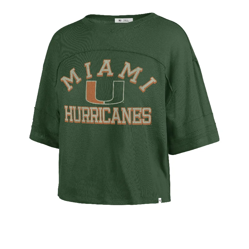 MIAMI HURRICANES HALF MOON '47 STEVIE CROP TEE WOMENS Collared T-Shirt Boat Neck A-Line MIAMI HURRICANES HALF MOON '47 STEVIE CROP TEE WOMENS Collared T-Shirt Boat Neck A-Line
