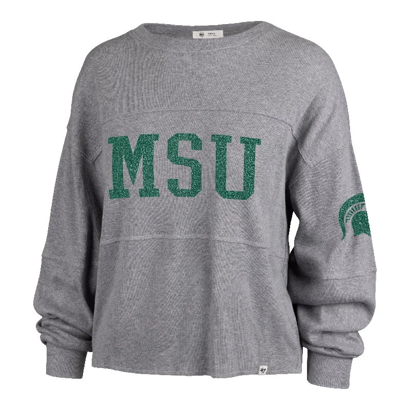 MICHIGAN STATE SPARTANS GET LOUD '47 JADA LONG SLEEVE TEE WOMENS Asymmetrical Pockets Print MICHIGAN STATE SPARTANS GET LOUD '47 JADA LONG SLEEVE TEE WOMENS Asymmetrical Pockets Print