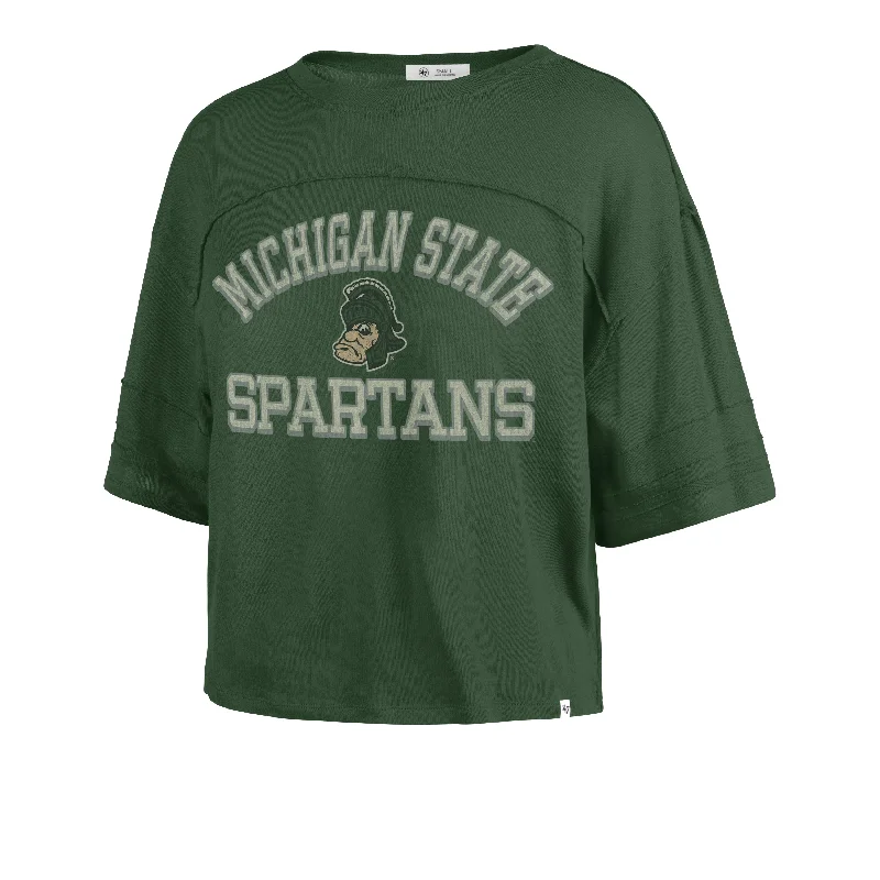 MICHIGAN STATE SPARTANS VINTAGE HALF MOON '47 STEVIE CROP TEE WOMENS Modern Contemporary Chic MICHIGAN STATE SPARTANS VINTAGE HALF MOON '47 STEVIE CROP TEE WOMENS Modern Contemporary Chic