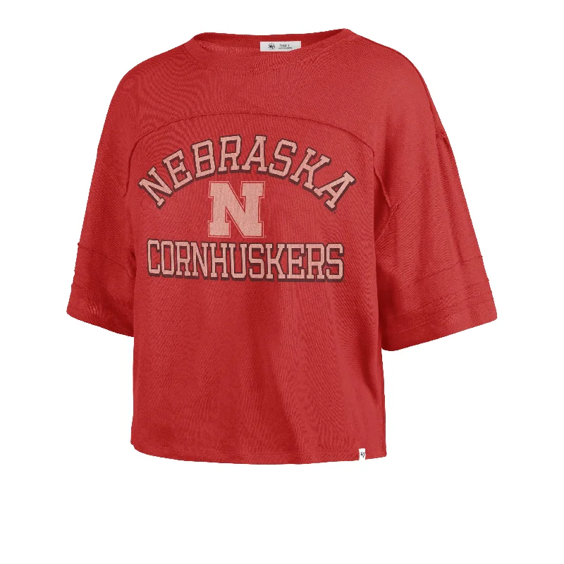 NEBRASKA CORNHUSKERS HALF MOON '47 STEVIE CROP TEE WOMENS Solid Color Striped Floral NEBRASKA CORNHUSKERS HALF MOON '47 STEVIE CROP TEE WOMENS Solid Color Striped Floral