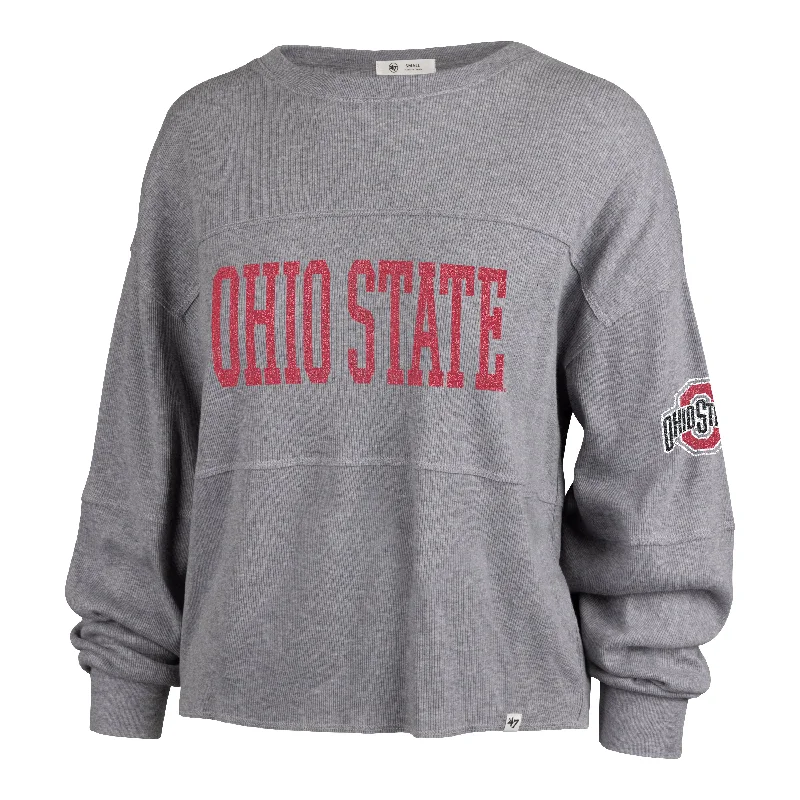 OHIO STATE BUCKEYES GET LOUD '47 JADA LONG SLEEVE TEE WOMENS Boxy Fit Fitted Loose