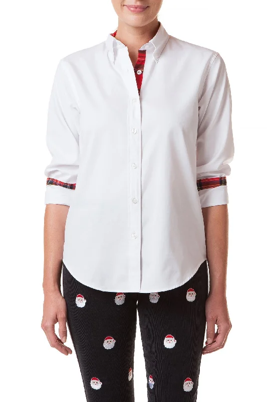 Ladies Button Down Shirt White Oxford With Royal Stewart Chic Button-Up Short Shirt