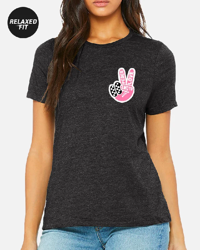 PEACE LOVE MOTO TEE - HEATHER GRAY Satin Fabric Silk Fabric Chiffon Fabric