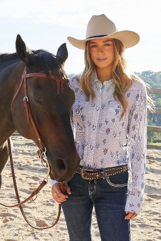 Pure Western Wmns Mavis LS Shirt Classic V-Neck Short Shirt