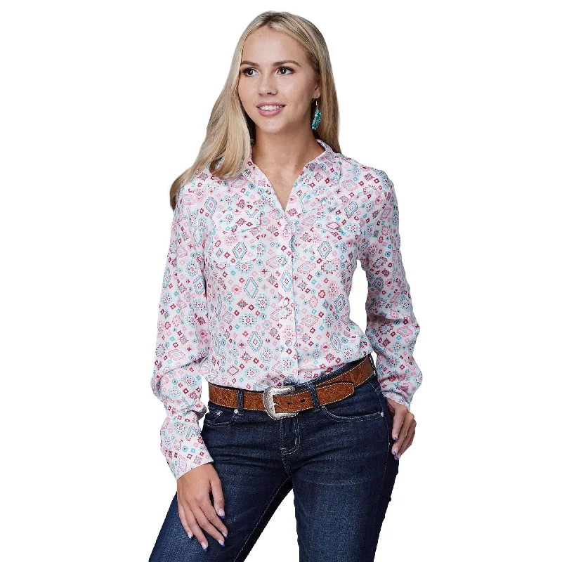 Roper Wms Five Star Collection LS Print Shirt Multi - Black Friday Sale Modern Short Sleeve Top