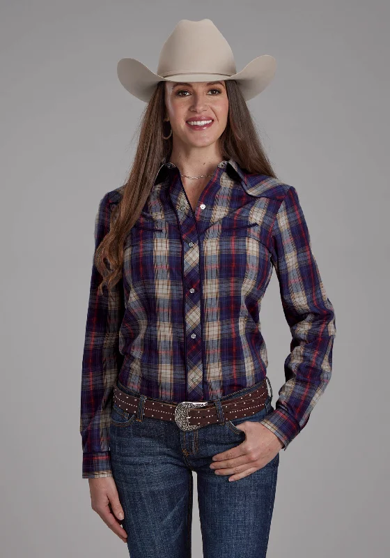 Roper Wms Karman Special LS Shirt Plaid Blue Comfortable Graphic Short Sleeve