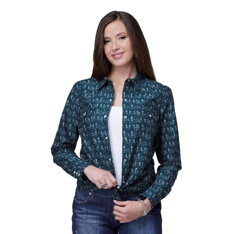 Roper Wms West Made Collection LS Print Shirt - Black Friday Sale Comfortable Fit Short Shirt