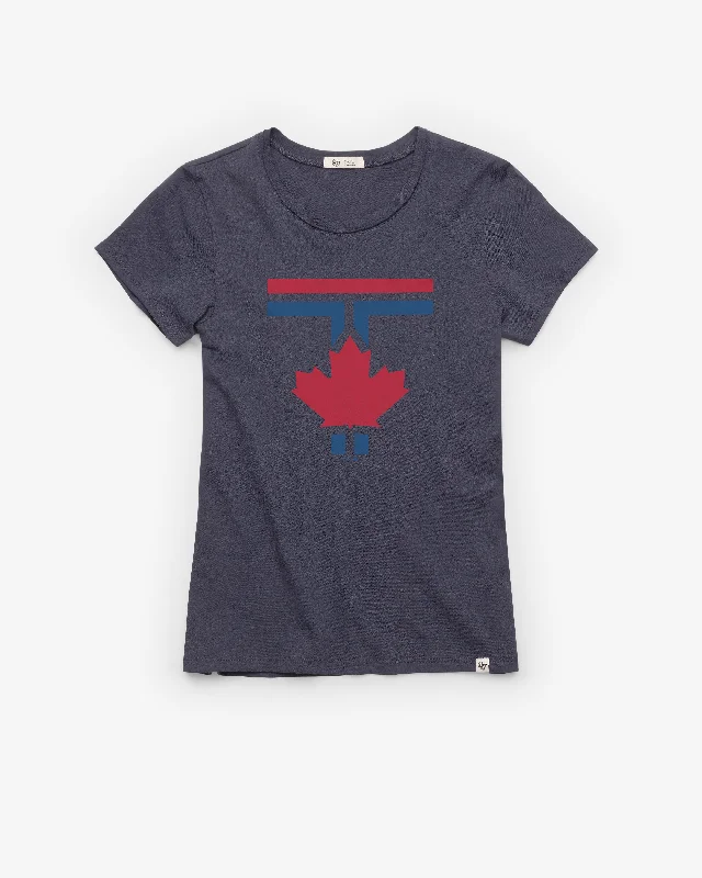 TORONTO BLUE JAYS CITY CONNECT PREMIER '47 FRANKIE TEE WOMENS Asymmetrical Pockets Print TORONTO BLUE JAYS CITY CONNECT PREMIER '47 FRANKIE TEE WOMENS Asymmetrical Pockets Print