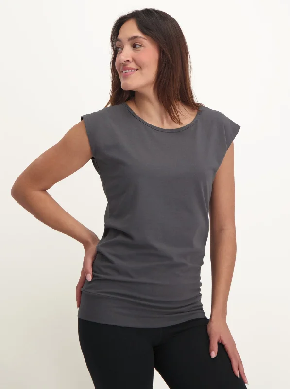 Urban Goddess Asana Yoga Tee - Charcoal Houndstooth Herringbone Solid