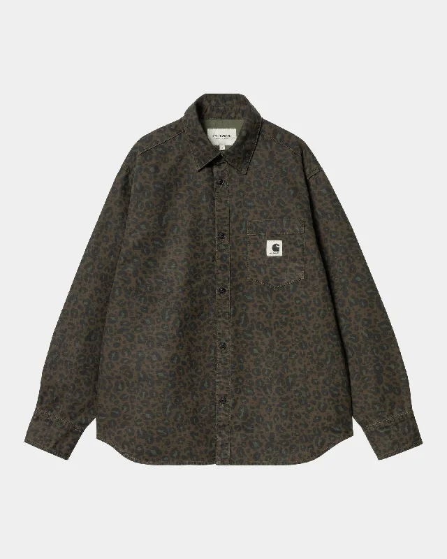 Leo Shirt | Tamarind / Office Green Camo Leopard (garment dyed) Elegant Button-Down Short Shirt