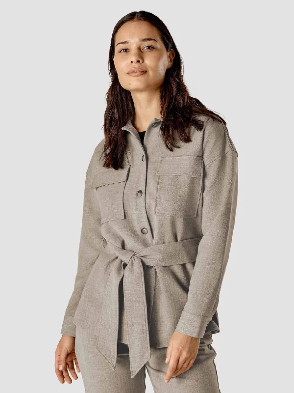 Belted Overshirt Cloud Beige Comfortable Stretch Short Shirt