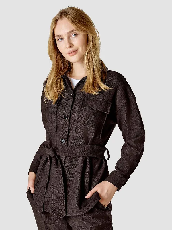 Belted Overshirt Dark Chocolate Elegant Draped Short Sleeve