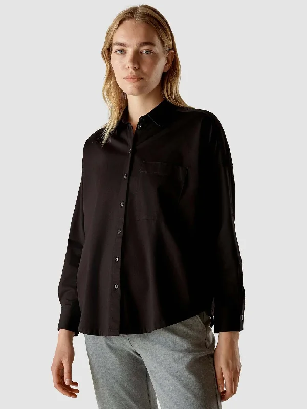 Oversized Long Sleeve Shirt Black Classic Cropped Short Sleeve
