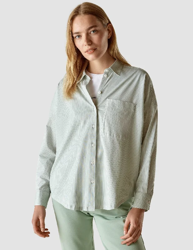 Oversized Long Sleeve Shirt Fennel Stripes Stylish Casual Short Tee
