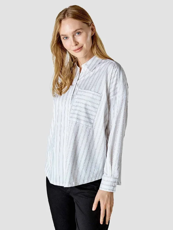Oversized Long Sleeve Shirt Halo Stripes Latte Cozy Printed Short Shirt