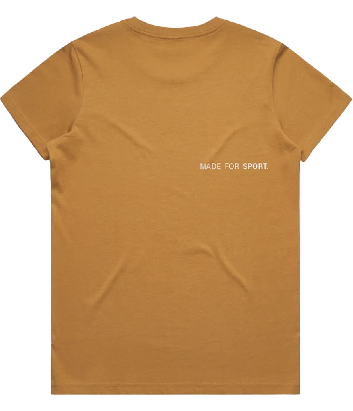 Women's Logo Tee: Camel Lace Blend Ribbed Blend Corduroy Blend