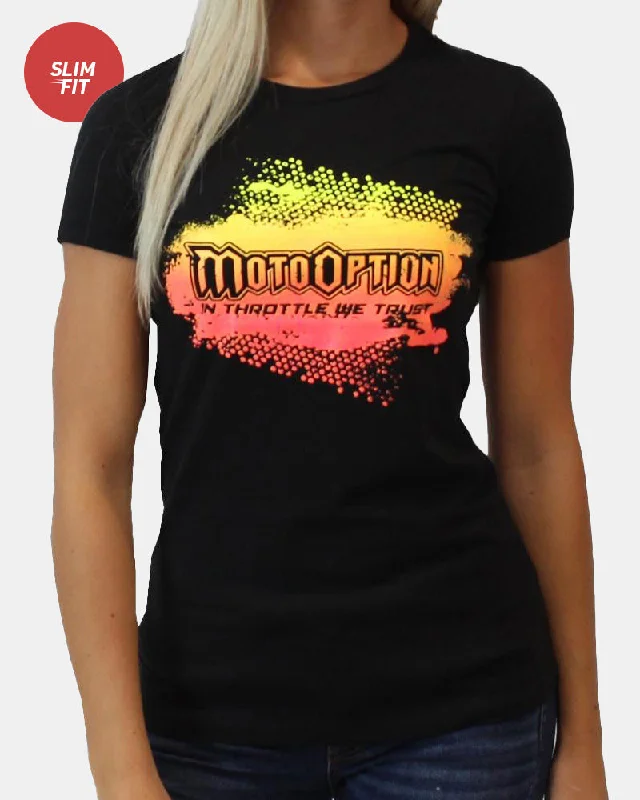 WOMENS BURST TEE - BLACK Ribbed Striped Patterned