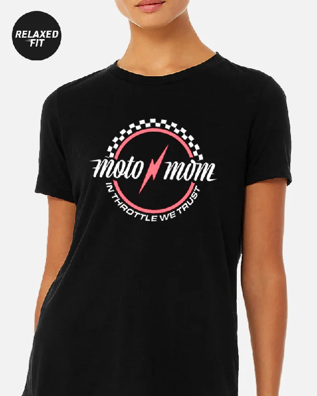 WOMEN'S MOTO MOM TEE - BLACK Faux Fur Fabric Real Fur Fabric Shearling Fabric