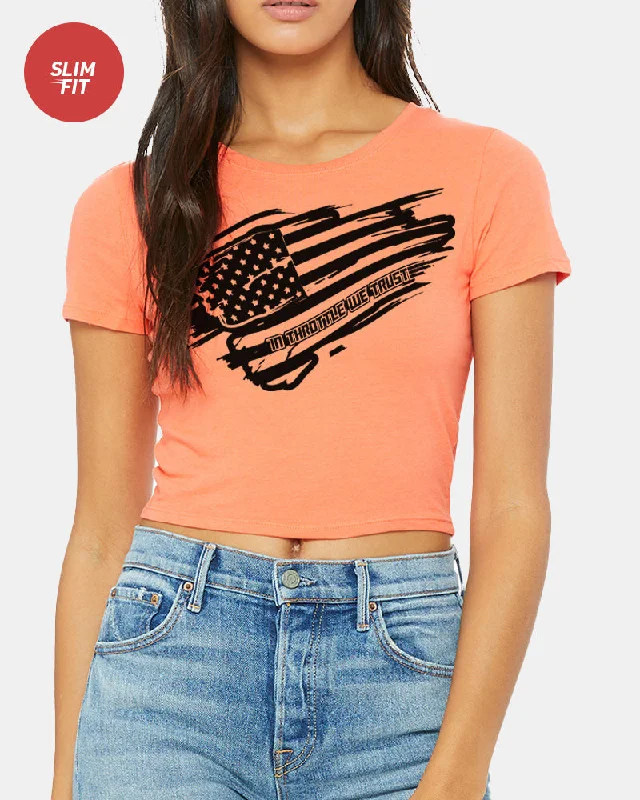 WOMENS WAVE THE FLAG CROPPED TEE - CORAL Rayon Fabric Velvet Fabric Corduroy Fabric