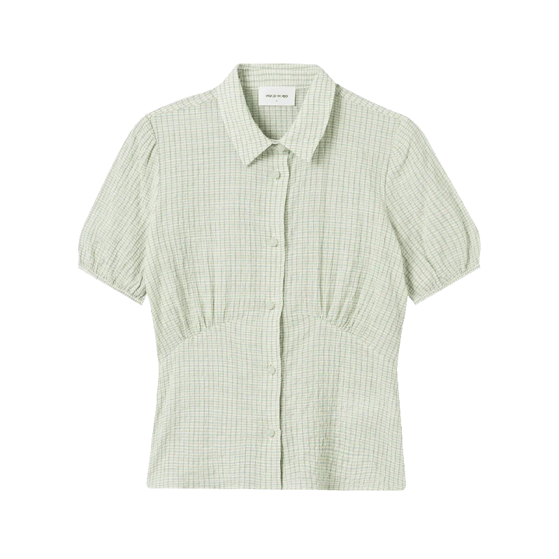 Lila Shirt - Green Check Classic Denim Short Sleeve