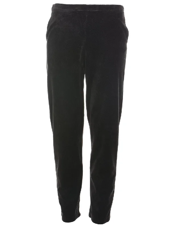 Black Herringbone Tweed Velour Trousers - W24 L31 Trousers Striped Patterned