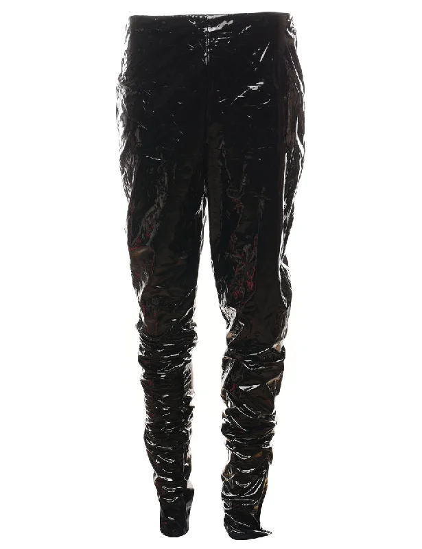 Black Shiny Tapered PVC Trousers - W28 L36 Trousers Seasonal Trendy