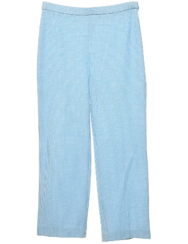 Blue & White Dogtooth Trousers - W32 L28 Cropped Trousers Casual Linen