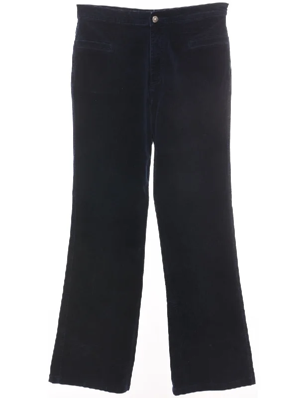 Corduroy Fabric Navy Flared Trousers - W30 L30 Trousers Gym Athletic