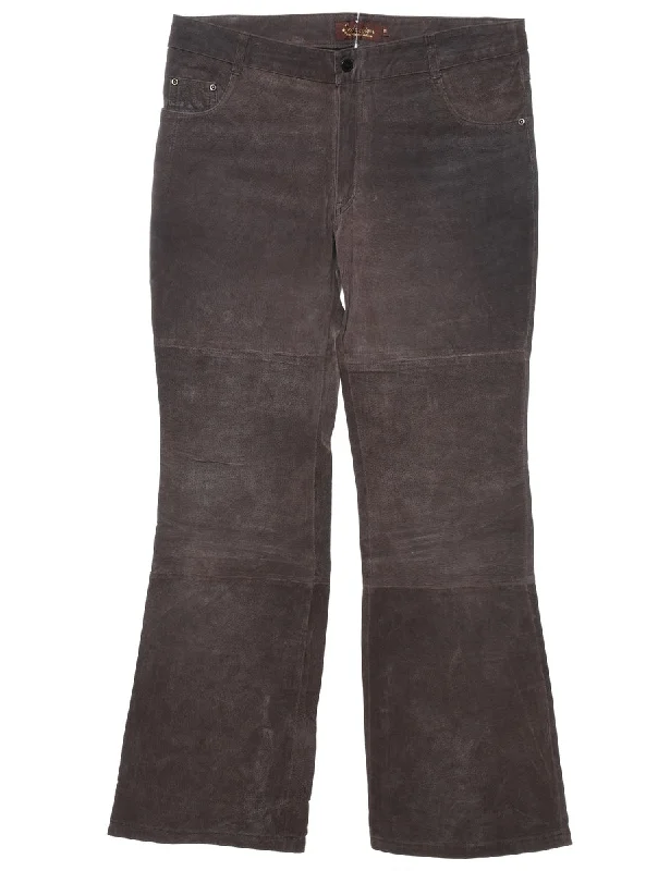 Dark Brown Suede Flared Trousers - W35 L32 Trousers Fleece Cozy