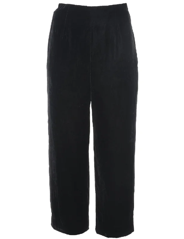 High Waist Black Classic Velvet Trousers - W30 L26 Trousers Denim Distressed