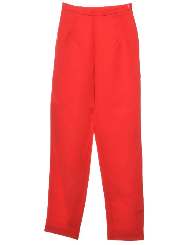 High Waist Red Trousers - W24 L31 Trousers Velvet Soft