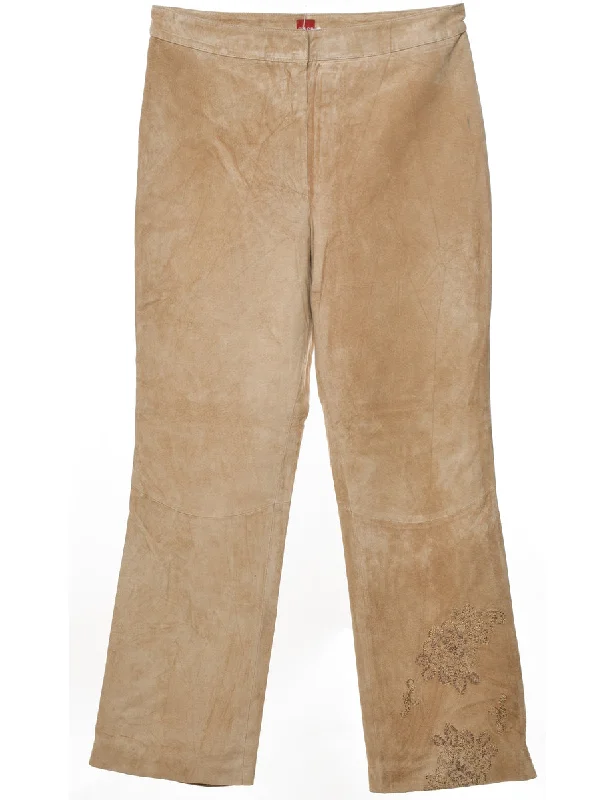 Light Brown Embroidered Suede Trousers - W31 L31 Trousers Lace Delicate
