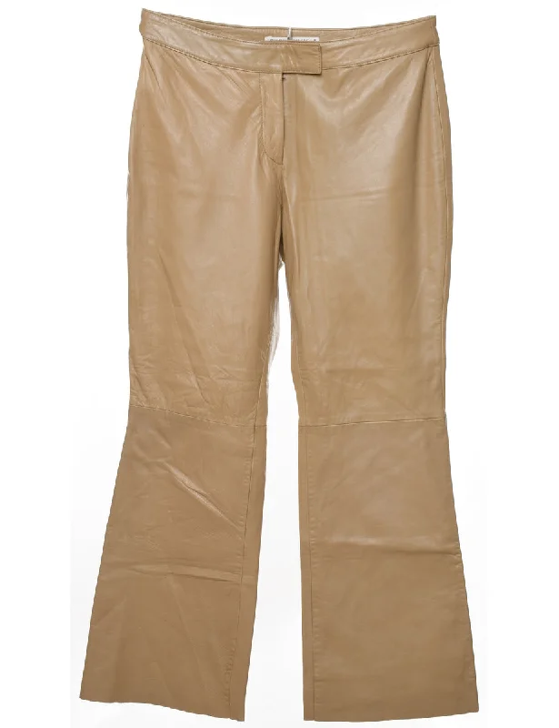 Tommy Hilfiger Light Brown Flared Leather Trousers - W32 L29 Trousers Silk Elegant