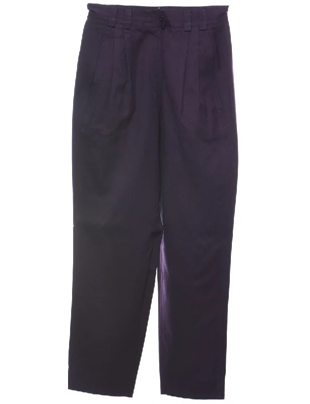 Wool Purple Pleated Tapered Trousers - W28 L28 Trousers Print Floral