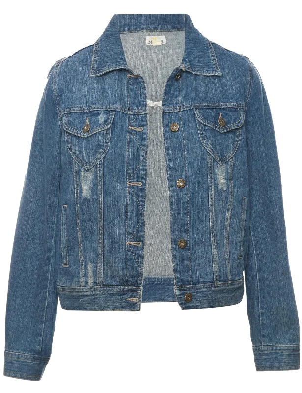 1990s Distressed Denim Jacket - M Plaid Jacket Tartan Jacket Houndstooth Jacket