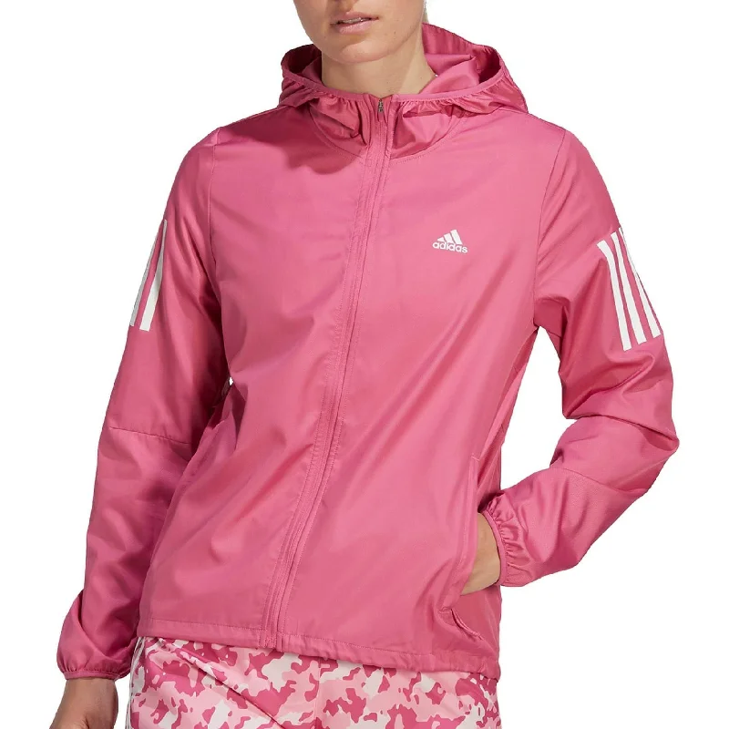 adidas Own The Run Windbreaker Womens Running Jacket - Pink Zippered Front Buttoned Front Snap Front adidas Own The Run Windbreaker Womens Running Jacket - Pink Zippered Front Buttoned Front Snap Front