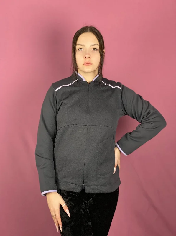 Adidas Vintage Women's Track Jacket - L Gray Polyester Bomber Jacket Anorak Windbreaker Adidas Vintage Women's Track Jacket - L Gray Polyester Bomber Jacket Anorak Windbreaker