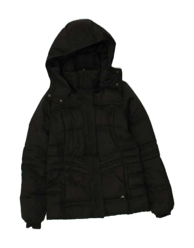 ADIDAS Womens Hooded Padded Jacket UK 12 Medium Black Polyester Appliqued Jacket Beaded Jacket Sequined Jacket ADIDAS Womens Hooded Padded Jacket UK 12 Medium Black Polyester Appliqued Jacket Beaded Jacket Sequined Jacket