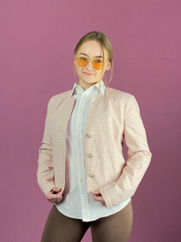 Armani Jeans Vintage Women's Polka Dot Blazer Jacket - L Pink Cotton Welt Pockets Slit Pockets Flap Pockets Armani Jeans Vintage Women's Polka Dot Blazer Jacket - L Pink Cotton Welt Pockets Slit Pockets Flap Pockets