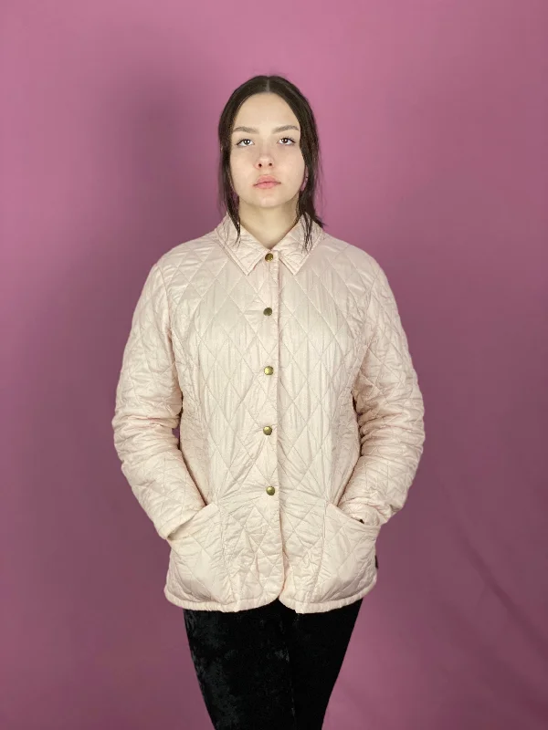 Barbour Vintage Women's Quilted Jacket - L Pink Nylon Hooded Jacket Caped Jacket Shawl Collar Jacket Barbour Vintage Women's Quilted Jacket - L Pink Nylon Hooded Jacket Caped Jacket Shawl Collar Jacket