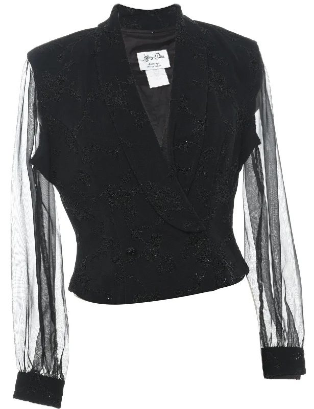 Beaded Black Sparkly Evening Jacket - L Toggled Jacket Drawstring Jacket Belted Jacket