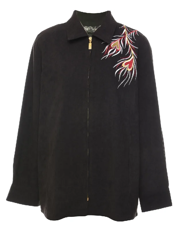 Black & Multi-Colour Bob Mackie Embroidered Jacket - S Stand-Up Collar Roll-Neck Collar Turtle Neck Black & Multi-Colour Bob Mackie Embroidered Jacket - S Stand-Up Collar Roll-Neck Collar Turtle Neck