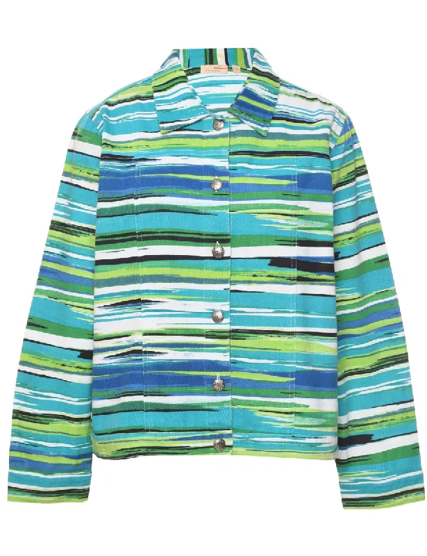 Button Front Jacket - L Front Pockets Side Pockets Patch Pockets