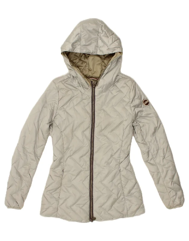 COLMAR Womens Hooded Padded Jacket EU 38 Medium Grey Polyester Welt Pockets Slit Pockets Flap Pockets COLMAR Womens Hooded Padded Jacket EU 38 Medium Grey Polyester Welt Pockets Slit Pockets Flap Pockets