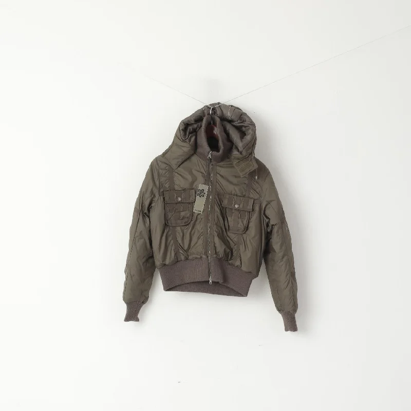 Teen & Ty Women L (M) Bomber Jacket Shiny Khaki Paded Cropped Nylon Waterproof Hood Top Toggled Jacket Drawstring Jacket Belted Jacket Teen & Ty Women L (M) Bomber Jacket Shiny Khaki Paded Cropped Nylon Waterproof Hood Top Toggled Jacket Drawstring Jacket Belted Jacket