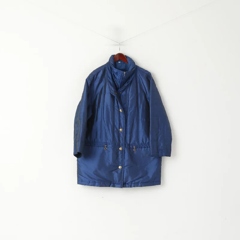 Gira Puccino Women 38 M Jacket Navy Shiny Vintage Oversize Quilted Full Zipper Retro Top Satin Jacket Silk Jacket Chiffon Jacket Gira Puccino Women 38 M Jacket Navy Shiny Vintage Oversize Quilted Full Zipper Retro Top Satin Jacket Silk Jacket Chiffon Jacket