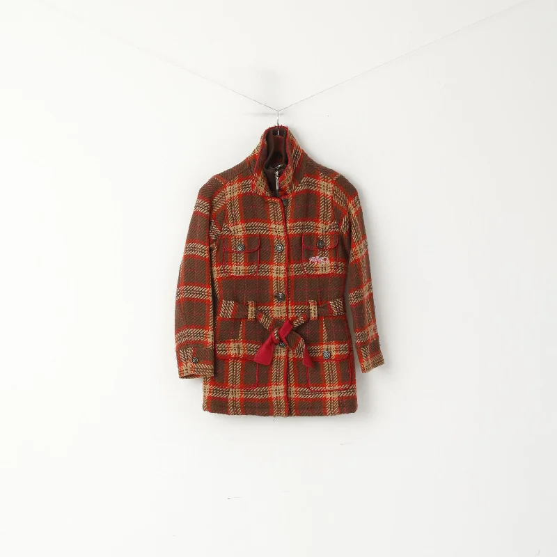 Tommy Hilfiger Women XS Jacket Multicolour Check Wool Single Breasted Belt Top Cotton Fabric Linen Fabric Terry Fabric Tommy Hilfiger Women XS Jacket Multicolour Check Wool Single Breasted Belt Top Cotton Fabric Linen Fabric Terry Fabric